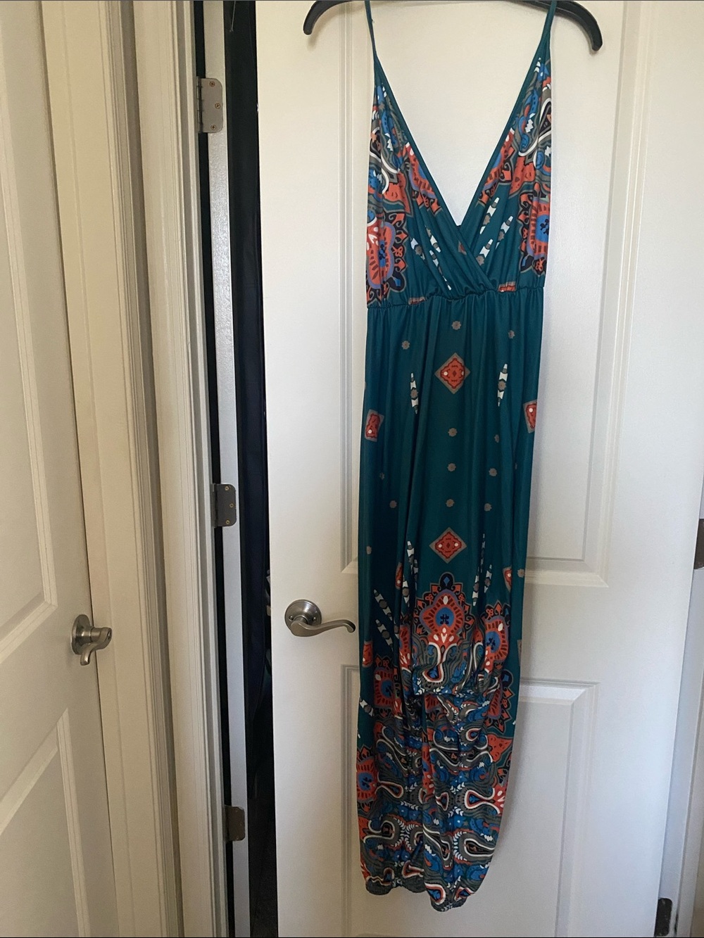 SHEIN Teal Printed Spaghetti-Strap Jumpsuit